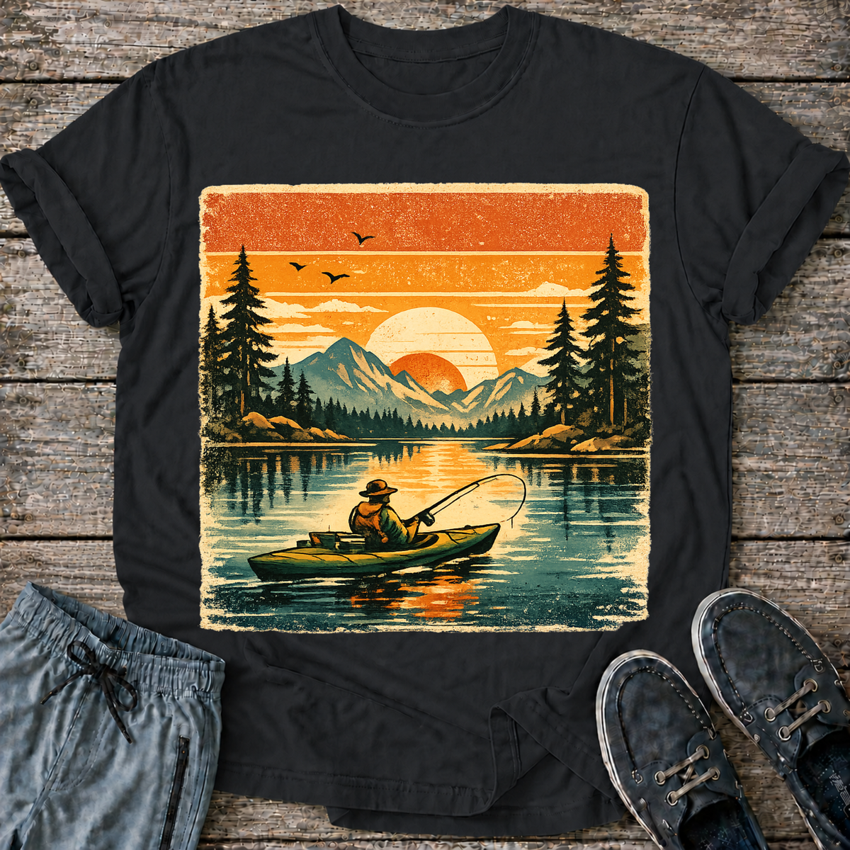 Retro Kayak Fishing T-Shirt