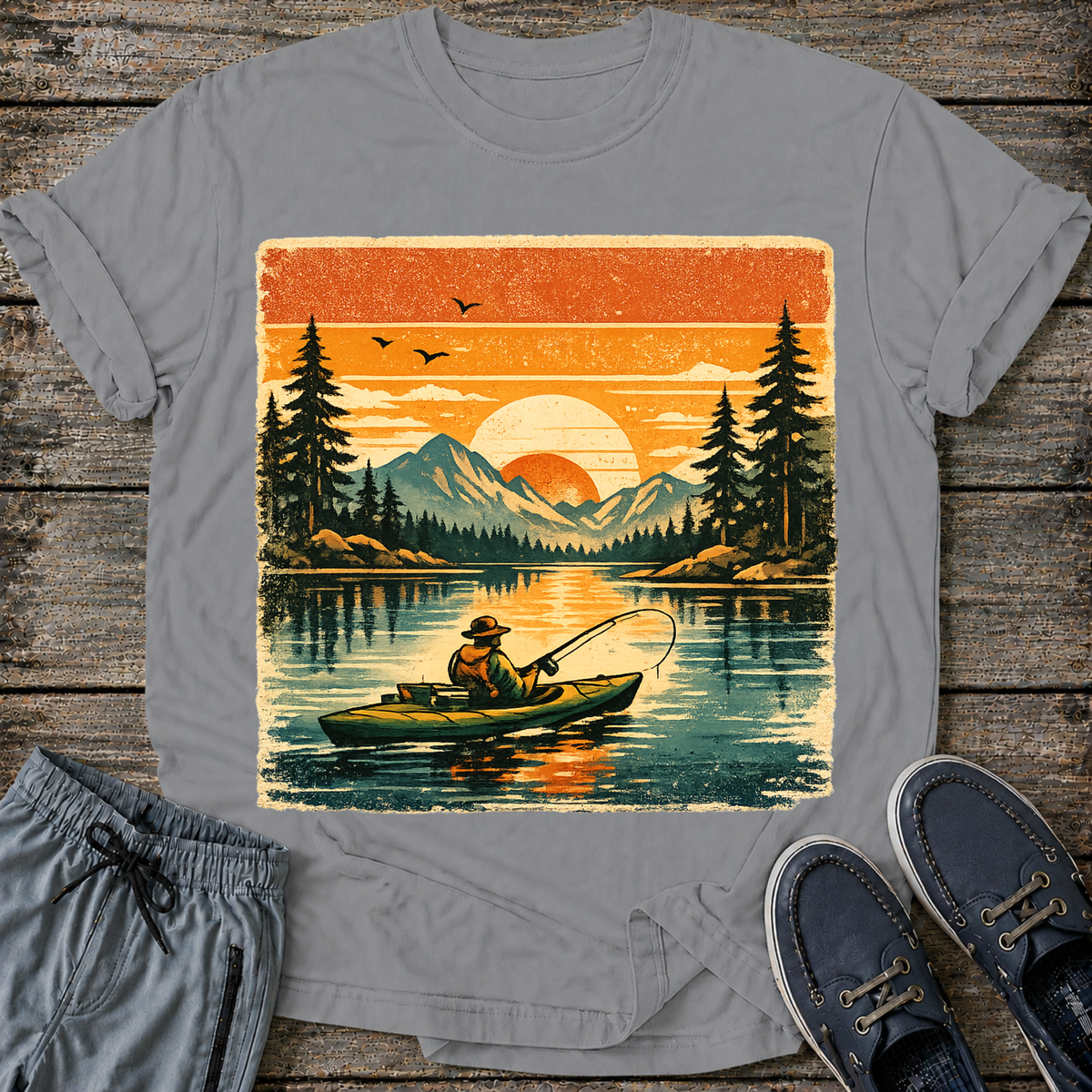 Retro Kayak Fishing T-Shirt