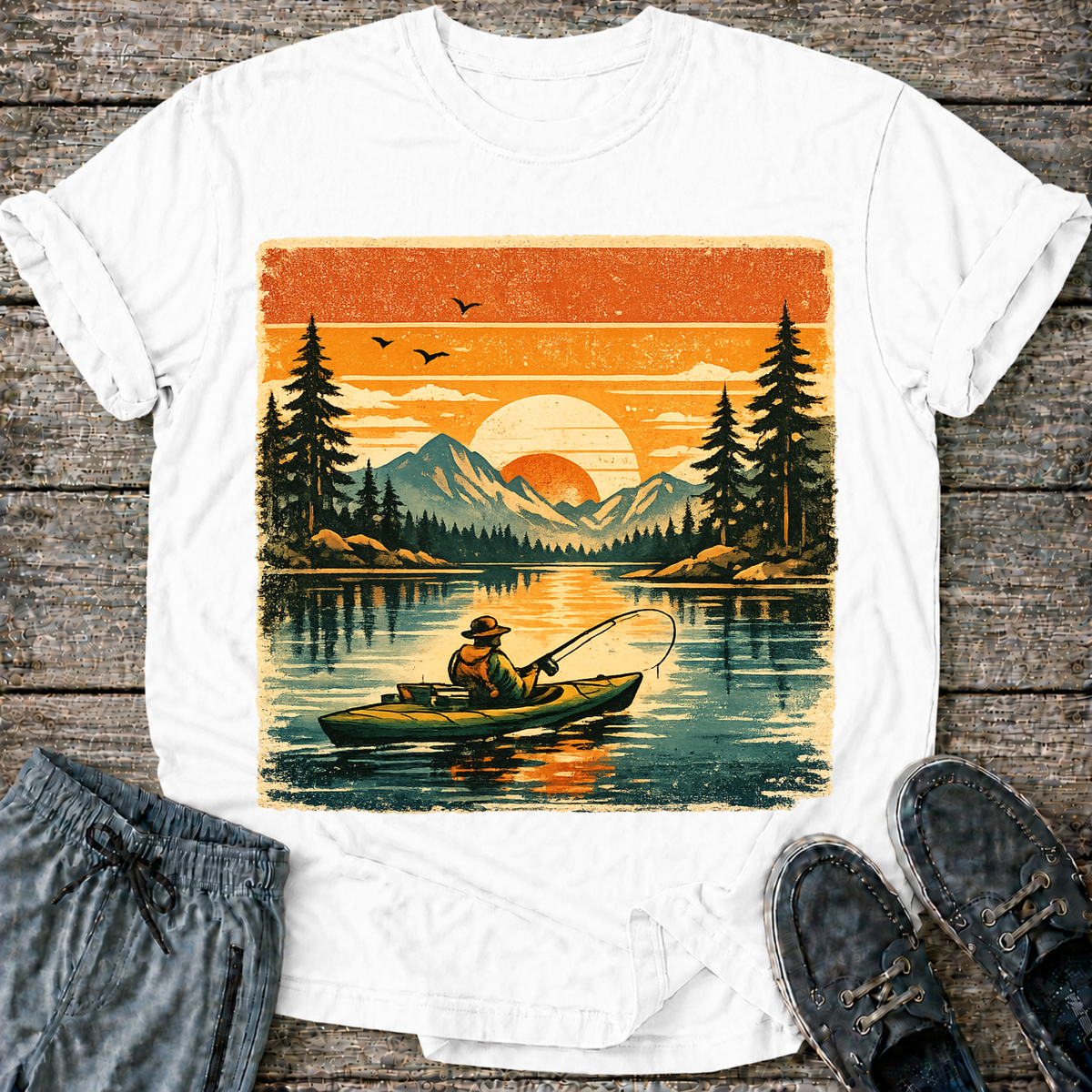 Retro Kayak Fishing T-Shirt